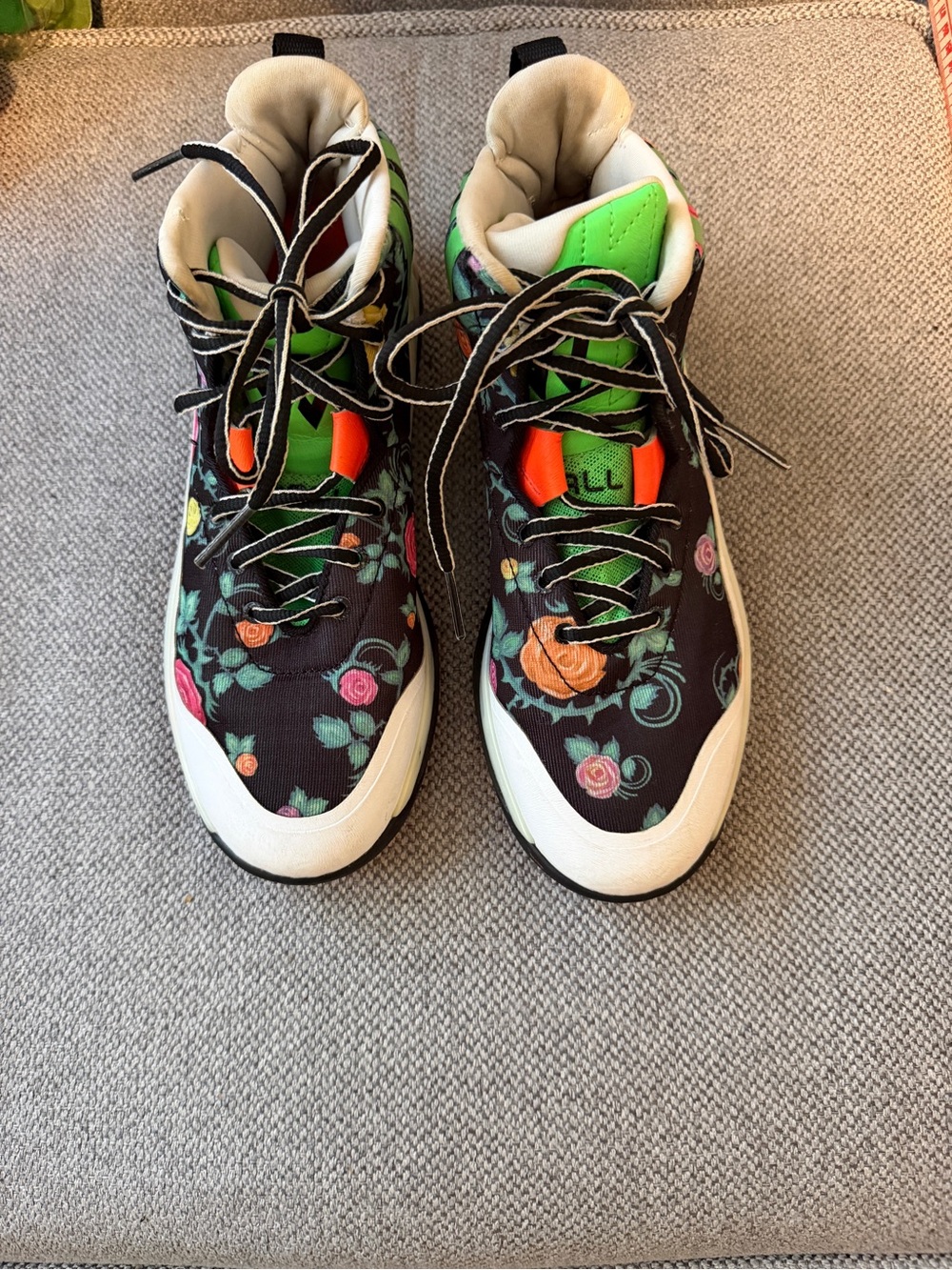 adidas Floral-Print High-Top Athletic Sneakers in Black, Green, Orange
